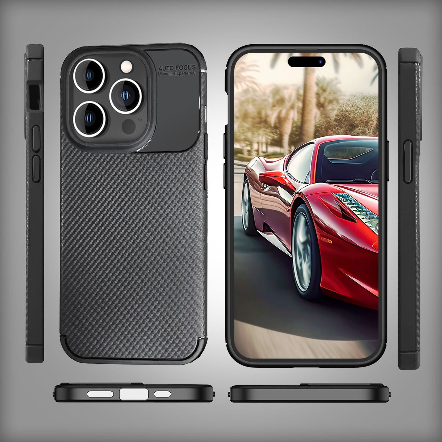 NALIA Silikonhülle für iPhone 15 Pro Max – Rutschfest & Matt – VORTEX (Gebürstete Optik & Carbon Design) – Marke aus Berlin