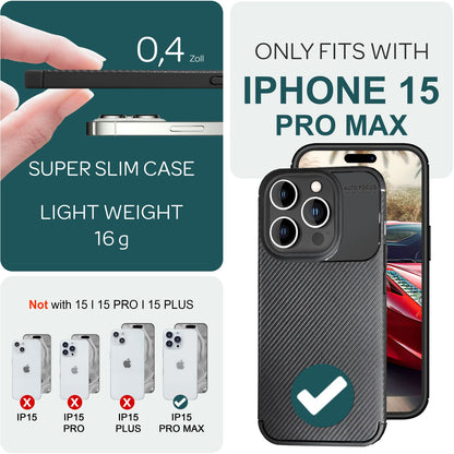 NALIA Silikonhülle für iPhone 15 Pro Max – Rutschfest & Matt – VORTEX (Gebürstete Optik & Carbon Design) – Marke aus Berlin
