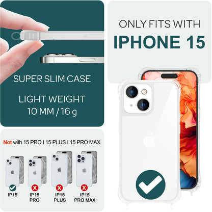 NALIA Handykette für iPhone 15 – Transparentes Hybrid-Case & Band – HANGIT PRO (Anti-Gelb Rückseite & Verstellbar) – Marke aus Berlin