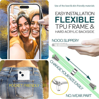 NALIA Handykette für iPhone 15 – Transparentes Hybrid-Case & Band – HANGIT PRO (Anti-Gelb Rückseite & Verstellbar) – Marke aus Berlin