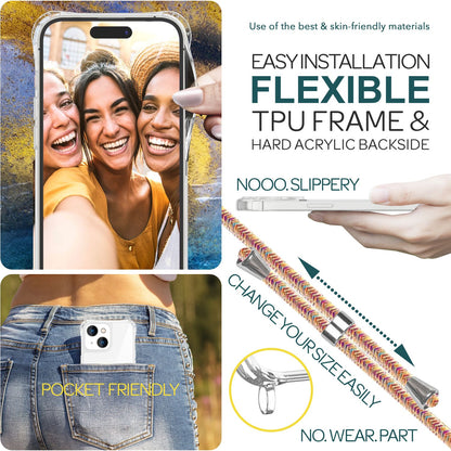 NALIA Handykette für iPhone 15 – Transparentes Hybrid-Case & Band – HANGIT PRO (Anti-Gelb Rückseite & Verstellbar) – Marke aus Berlin