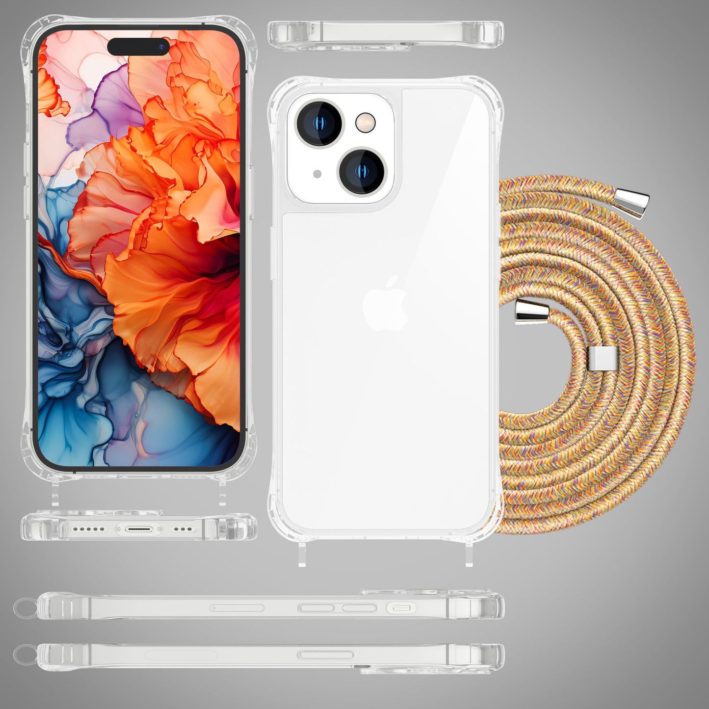 NALIA Handykette für iPhone 15 – Transparentes Hybrid-Case & Band – HANGIT PRO (Anti-Gelb Rückseite & Verstellbar) – Marke aus Berlin