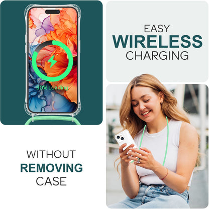 NALIA Handykette für iPhone 15 Plus – Transparentes Hybrid-Case & Band – HANGIT PRO (Anti-Gelb Rückseite & Verstellbar) – Marke aus Berlin