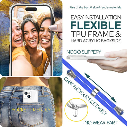 NALIA Handykette für iPhone 15 Plus – Transparentes Hybrid-Case & Band – HANGIT PRO (Anti-Gelb Rückseite & Verstellbar) – Marke aus Berlin