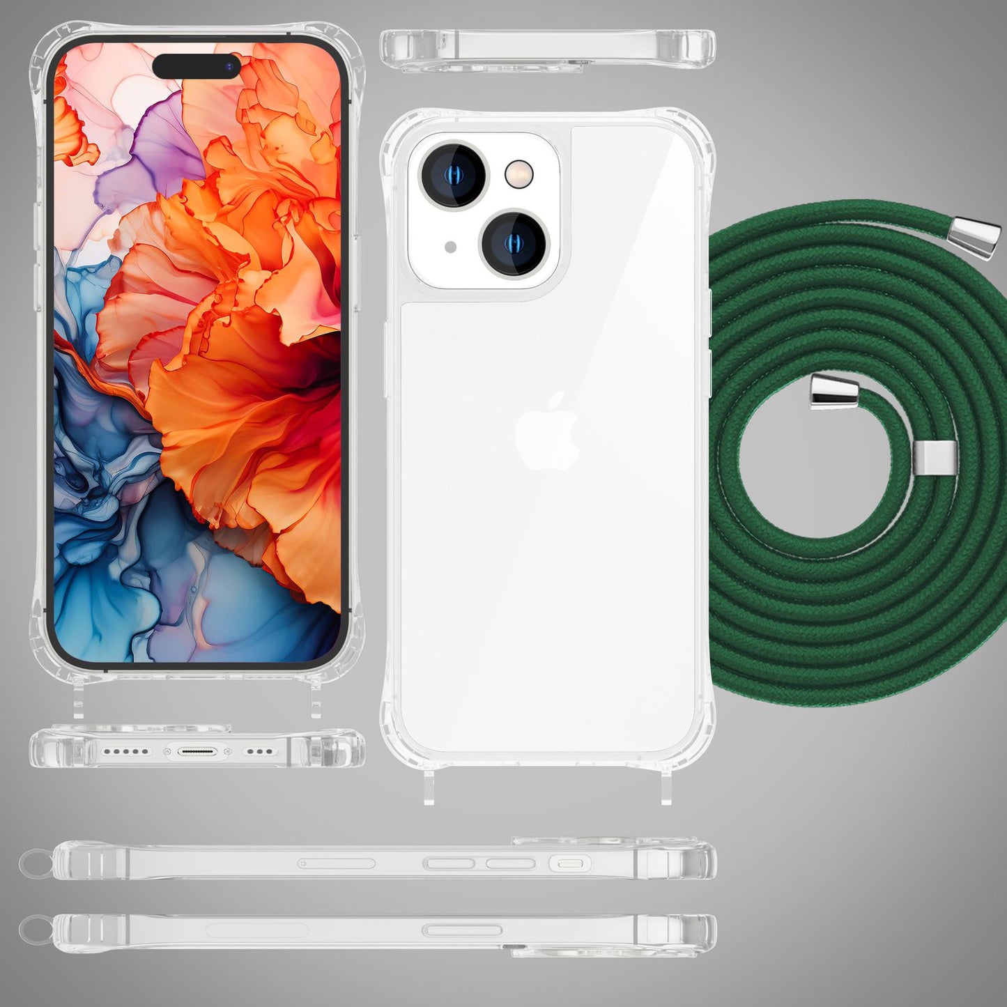 NALIA Handykette für iPhone 15 Plus – Transparentes Hybrid-Case & Band – HANGIT PRO (Anti-Gelb Rückseite & Verstellbar) – Marke aus Berlin