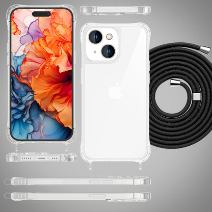 NALIA Handykette für iPhone 15 Plus – Transparentes Hybrid-Case & Band – HANGIT PRO (Anti-Gelb Rückseite & Verstellbar) – Marke aus Berlin