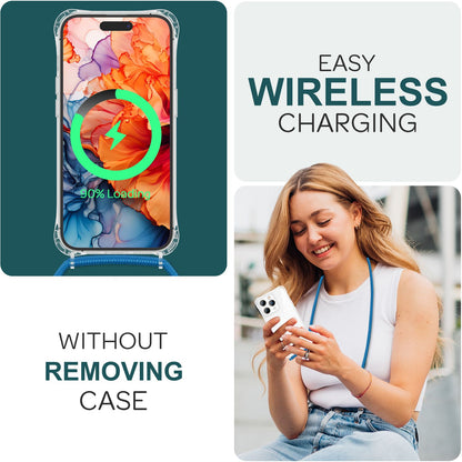 NALIA Handykette für iPhone 15 Pro – Transparentes Hybrid-Case & Band – HANGIT PRO (Anti-Gelb Rückseite & Verstellbar) – Marke aus Berlin