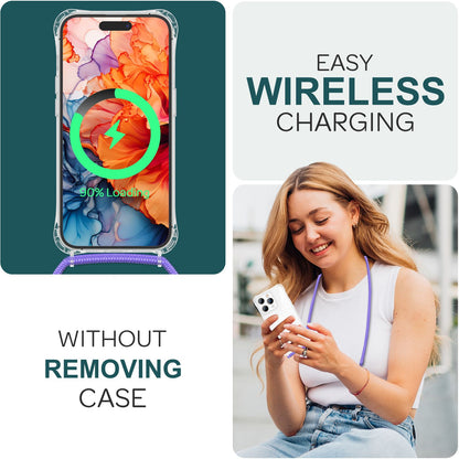 NALIA Handykette für iPhone 15 Pro – Transparentes Hybrid-Case & Band – HANGIT PRO (Anti-Gelb Rückseite & Verstellbar) – Marke aus Berlin