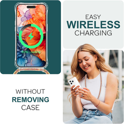 NALIA Handykette für iPhone 15 Pro – Transparentes Hybrid-Case & Band – HANGIT PRO (Anti-Gelb Rückseite & Verstellbar) – Marke aus Berlin