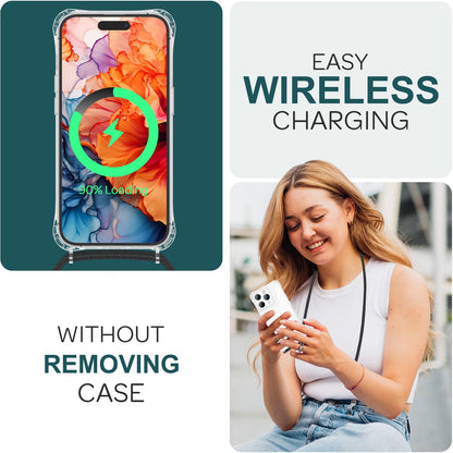 NALIA Handykette für iPhone 15 Pro – Transparentes Hybrid-Case & Band – HANGIT PRO (Anti-Gelb Rückseite & Verstellbar) – Marke aus Berlin