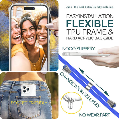 NALIA Handykette für iPhone 15 Pro – Transparentes Hybrid-Case & Band – HANGIT PRO (Anti-Gelb Rückseite & Verstellbar) – Marke aus Berlin