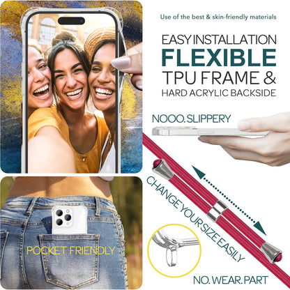 NALIA Handykette für iPhone 15 Pro – Transparentes Hybrid-Case & Band – HANGIT PRO (Anti-Gelb Rückseite & Verstellbar) – Marke aus Berlin