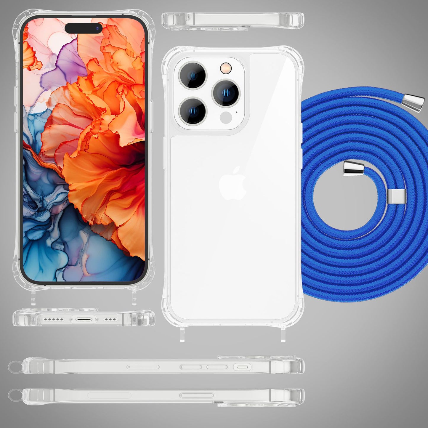 NALIA Handykette für iPhone 15 Pro – Transparentes Hybrid-Case & Band – HANGIT PRO (Anti-Gelb Rückseite & Verstellbar) – Marke aus Berlin