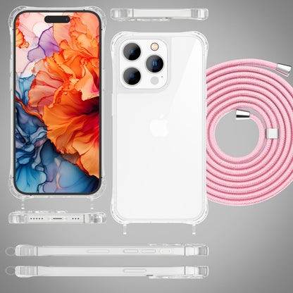 NALIA Handykette für iPhone 15 Pro – Transparentes Hybrid-Case & Band – HANGIT PRO (Anti-Gelb Rückseite & Verstellbar) – Marke aus Berlin