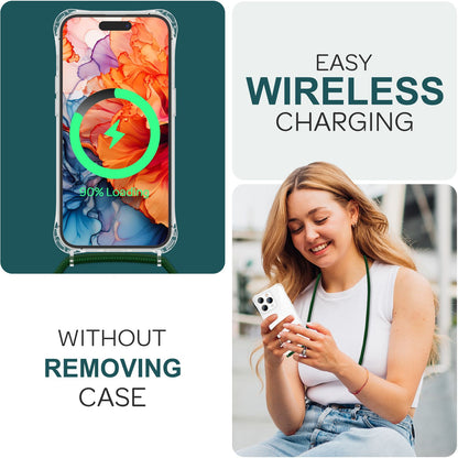 NALIA Handykette für iPhone 15 Pro Max – Transparentes Hybrid-Case & Band – HANGIT PRO (Anti-Gelb Rückseite & Verstellbar) – Marke aus Berlin