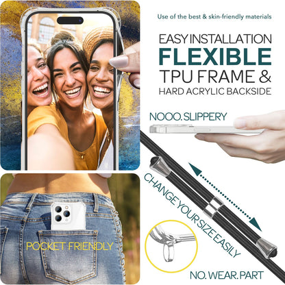NALIA Handykette für iPhone 15 Pro Max – Transparentes Hybrid-Case & Band – HANGIT PRO (Anti-Gelb Rückseite & Verstellbar) – Marke aus Berlin