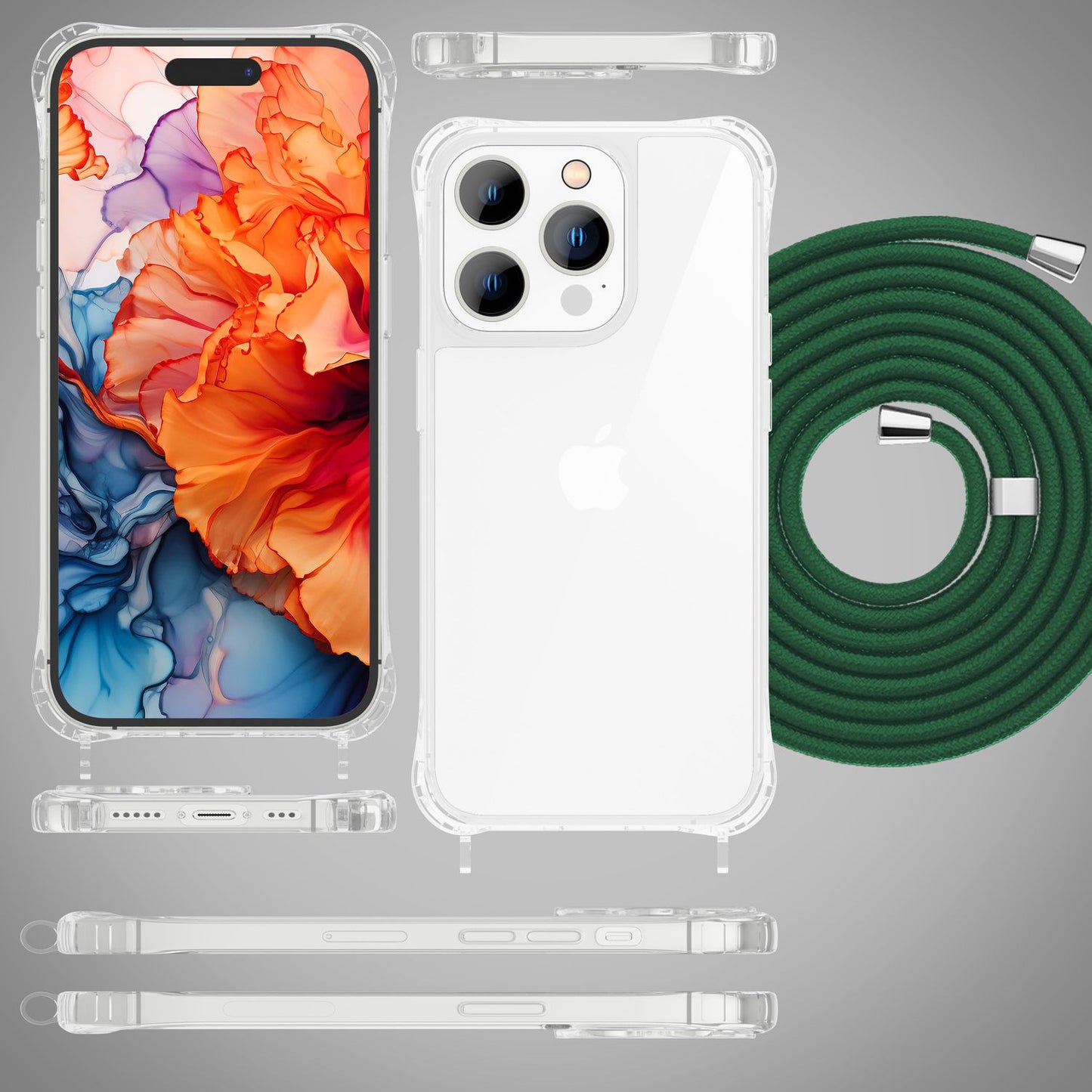 NALIA Handykette für iPhone 15 Pro Max – Transparentes Hybrid-Case & Band – HANGIT PRO (Anti-Gelb Rückseite & Verstellbar) – Marke aus Berlin