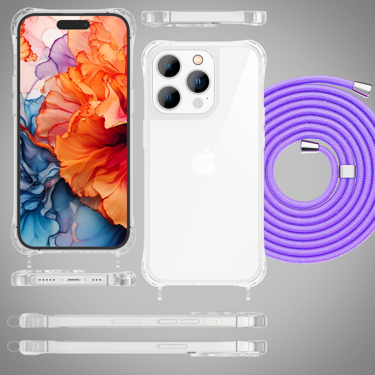 NALIA Handykette für iPhone 15 Pro Max – Transparentes Hybrid-Case & Band – HANGIT PRO (Anti-Gelb Rückseite & Verstellbar) – Marke aus Berlin