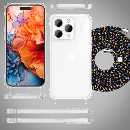 NALIA Handykette für iPhone 15 Pro Max – Transparentes Hybrid-Case & Band – HANGIT PRO (Anti-Gelb Rückseite & Verstellbar) – Marke aus Berlin