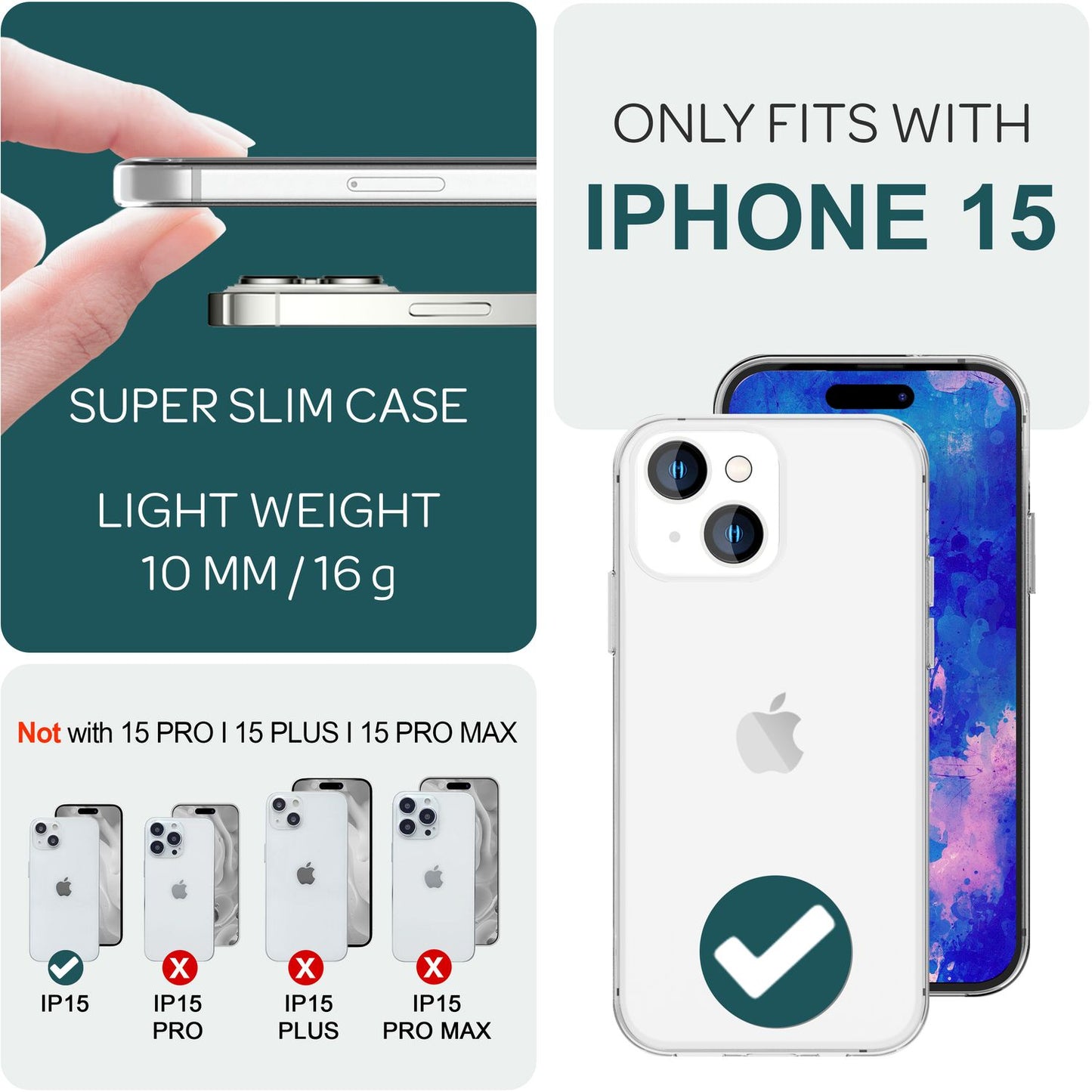 NALIA Transparente Silikonhülle für iPhone 15 – Anti-Gelb & Rutschfest – GLAZE (Handyhülle Kristallklar, Schlank & Stoßfest) – Marke aus Berlin