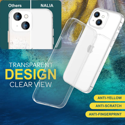 NALIA Transparente Silikonhülle für iPhone 15 – Anti-Gelb & Rutschfest – GLAZE (Handyhülle Kristallklar, Schlank & Stoßfest) – Marke aus Berlin