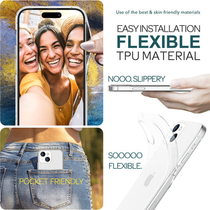 NALIA Transparente Silikonhülle für iPhone 15 Plus – Anti-Gelb & Rutschfest – GLAZE (Handyhülle Kristallklar, Schlank & Stoßfest) – Marke aus Berlin