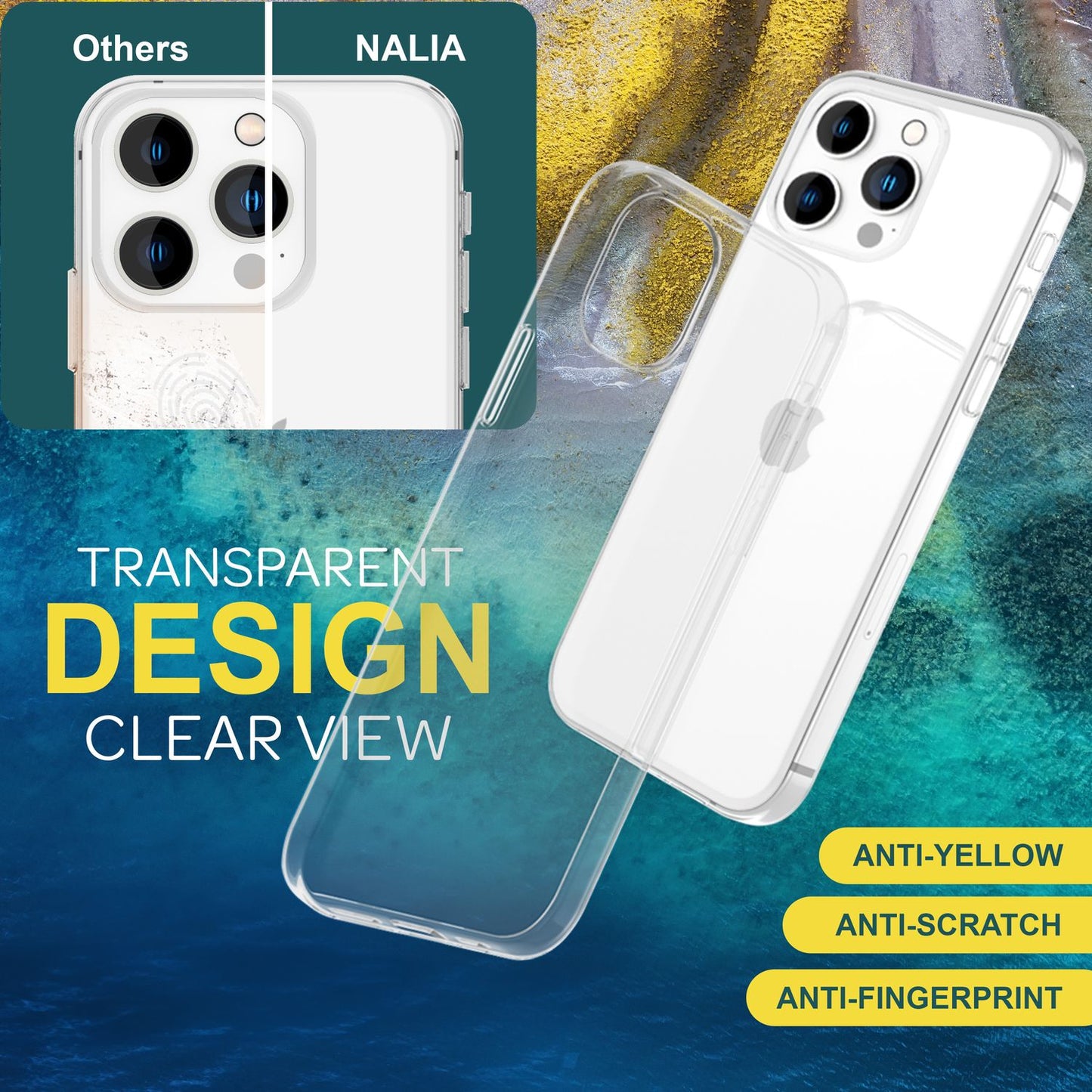 NALIA Transparente Silikonhülle für iPhone 15 Pro – Anti-Gelb & Rutschfest – GLAZE (Handyhülle Kristallklar, Schlank & Stoßfest) – Marke aus Berlin