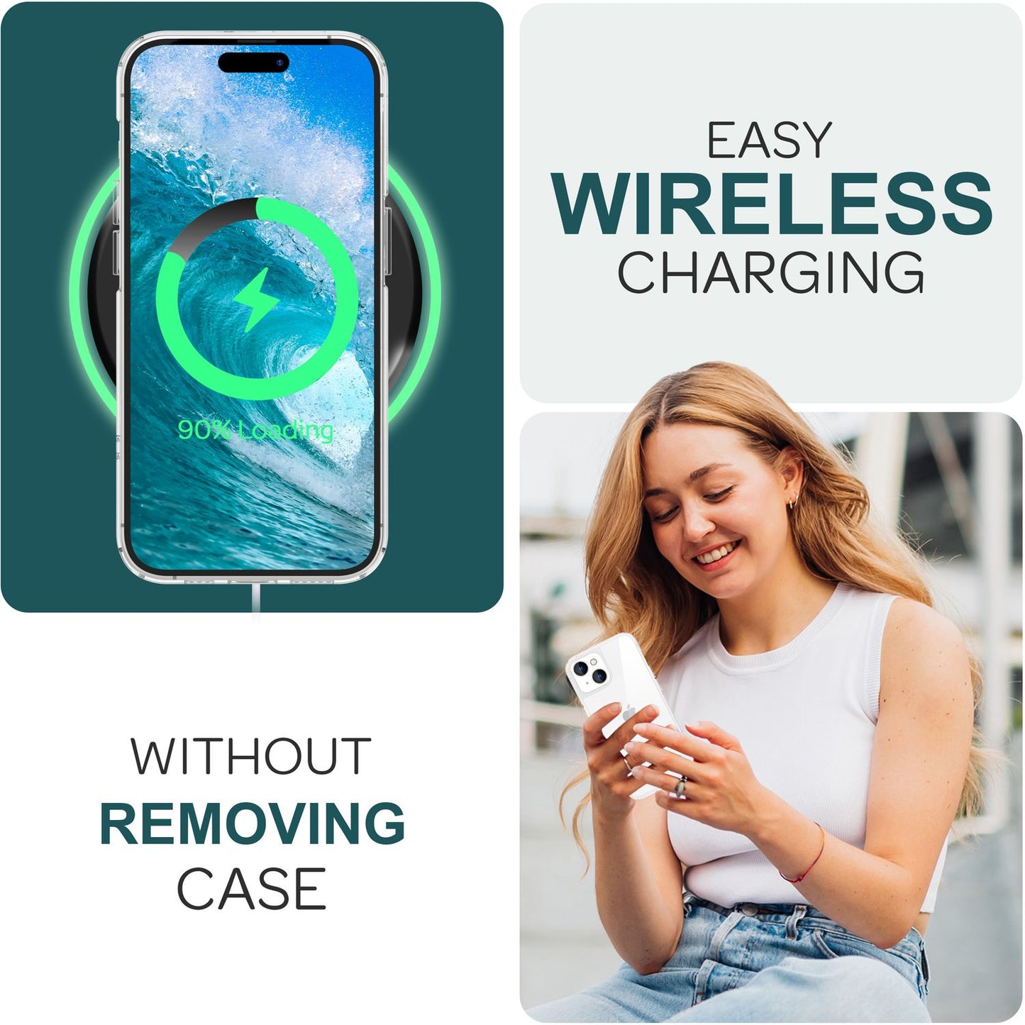 NALIA Transparente Hülle für iPhone 15 Plus – Anti-Gelb & Stoßfest – BLYSS (Rückseite in Glas-Optik) – Marke aus Berlin