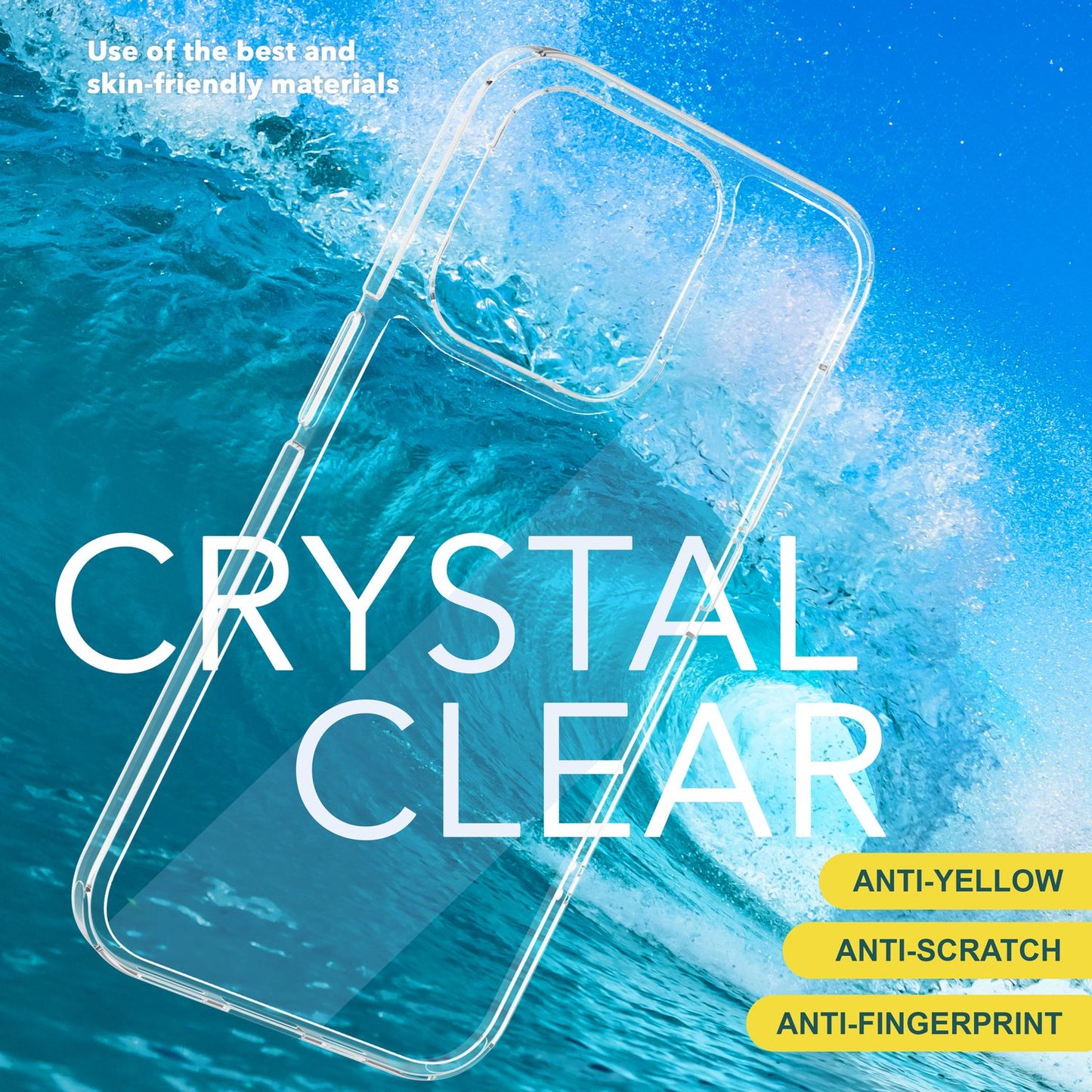 NALIA Transparente Hülle für iPhone 15 Pro – Anti-Gelb & Stoßfest – BLYSS (Rückseite in Glas-Optik) – Marke aus Berlin
