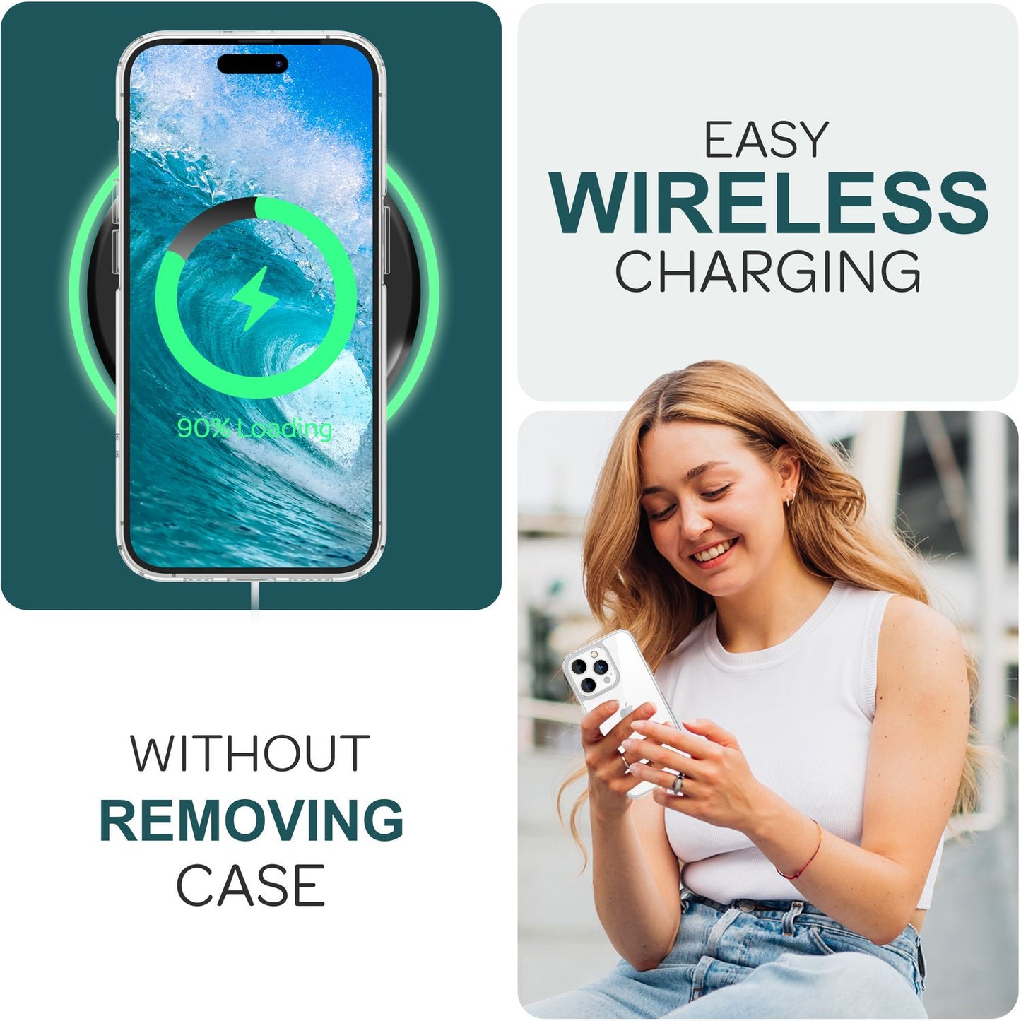 NALIA Transparente Hülle für iPhone 15 Pro – Anti-Gelb & Stoßfest – BLYSS (Rückseite in Glas-Optik) – Marke aus Berlin