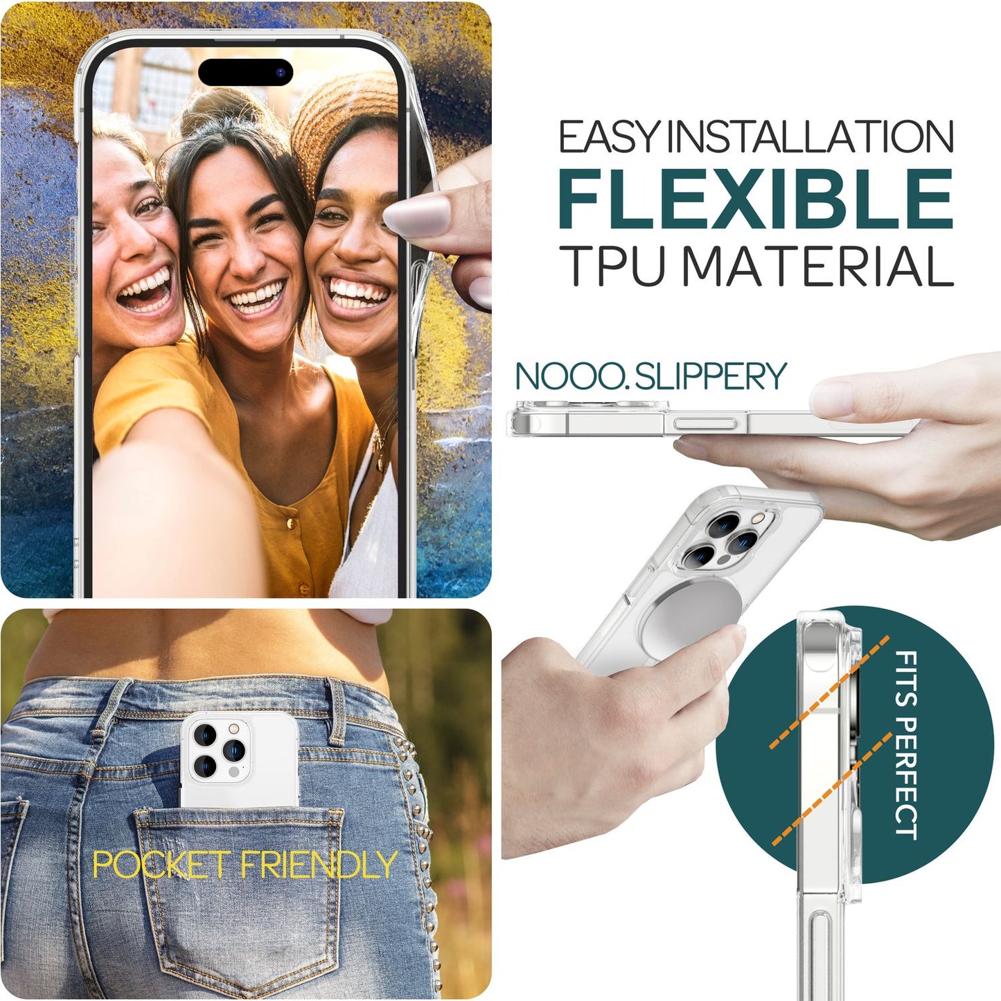NALIA Transparentes Magnet Case für iPhone 15 Pro – MagPower System (MagSafe kompatibel) – LUMEX (Edle Glas-Optik, aber unzerbrechlich) – Marke aus Berlin