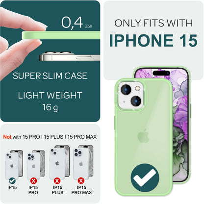 NALIA Matte Handyhülle für iPhone 15 – Stoßfester Silikon-Rahmen & Semi-Transparent – FUZION (Anti-Fingerprint Case) – Marke aus Berlin