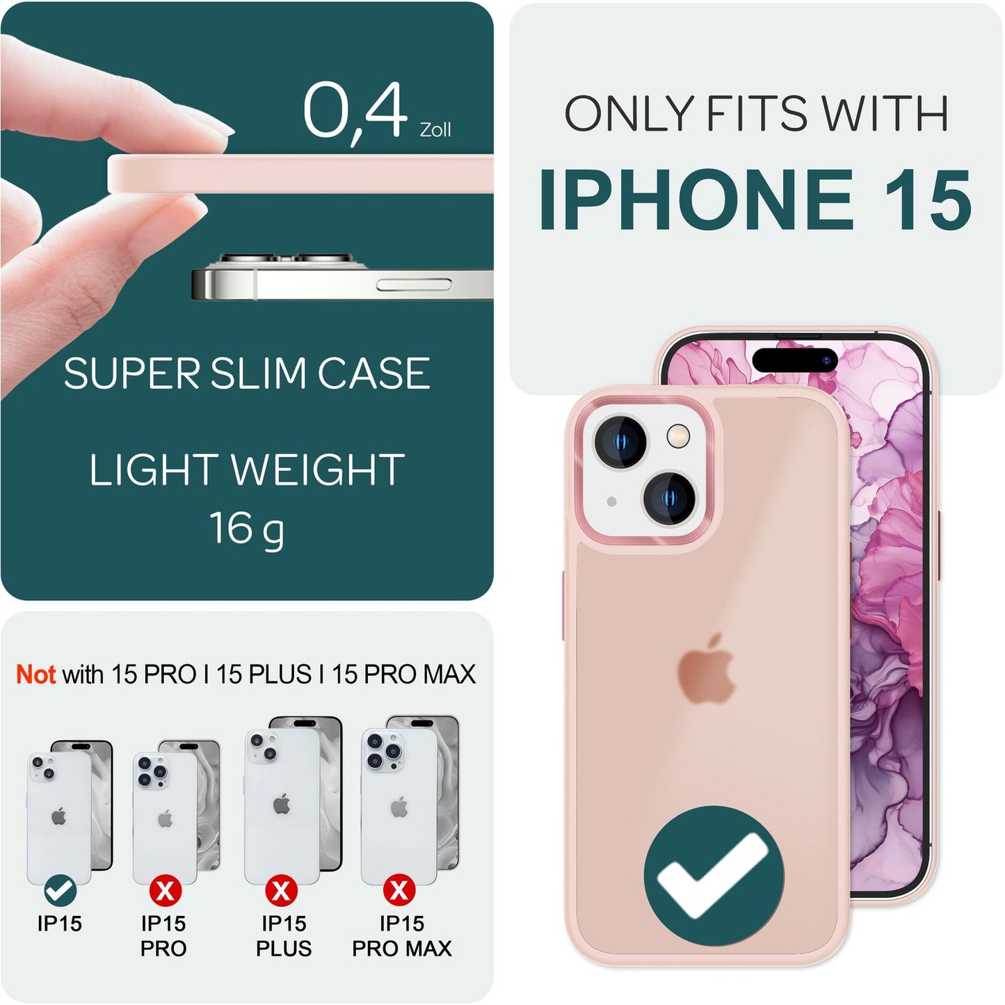 NALIA Matte Handyhülle für iPhone 15 – Stoßfester Silikon-Rahmen & Semi-Transparent – FUZION (Anti-Fingerprint Case) – Marke aus Berlin