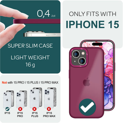 NALIA Matte Handyhülle für iPhone 15 – Stoßfester Silikon-Rahmen & Semi-Transparent – FUZION (Anti-Fingerprint Case) – Marke aus Berlin