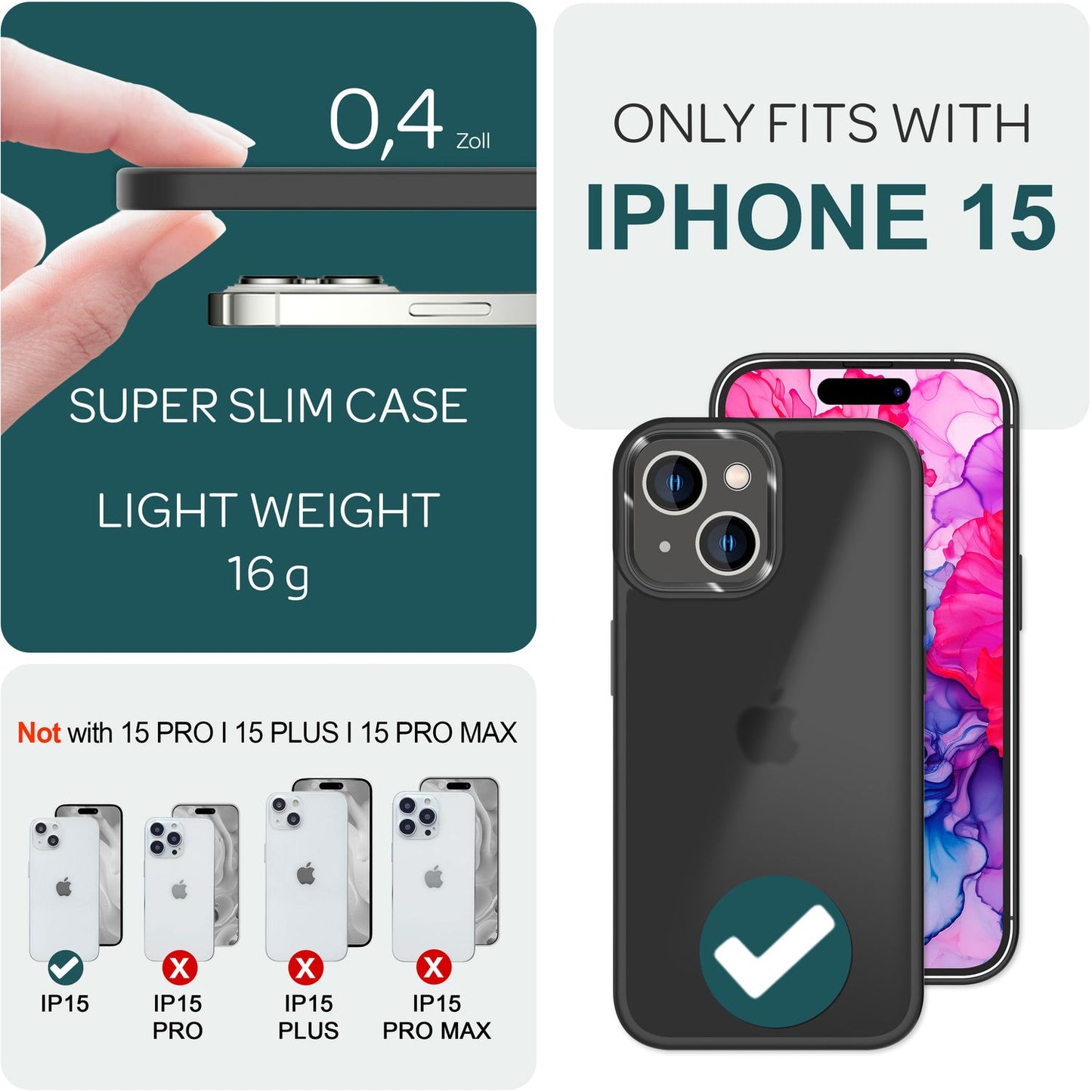 NALIA Matte Handyhülle für iPhone 15 – Stoßfester Silikon-Rahmen & Semi-Transparent – FUZION (Anti-Fingerprint Case) – Marke aus Berlin