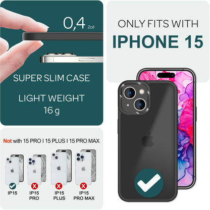 NALIA Matte Handyhülle für iPhone 15 – Stoßfester Silikon-Rahmen & Semi-Transparent – FUZION (Anti-Fingerprint Case) – Marke aus Berlin