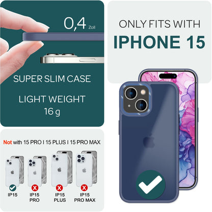 NALIA Matte Handyhülle für iPhone 15 – Stoßfester Silikon-Rahmen & Semi-Transparent – FUZION (Anti-Fingerprint Case) – Marke aus Berlin