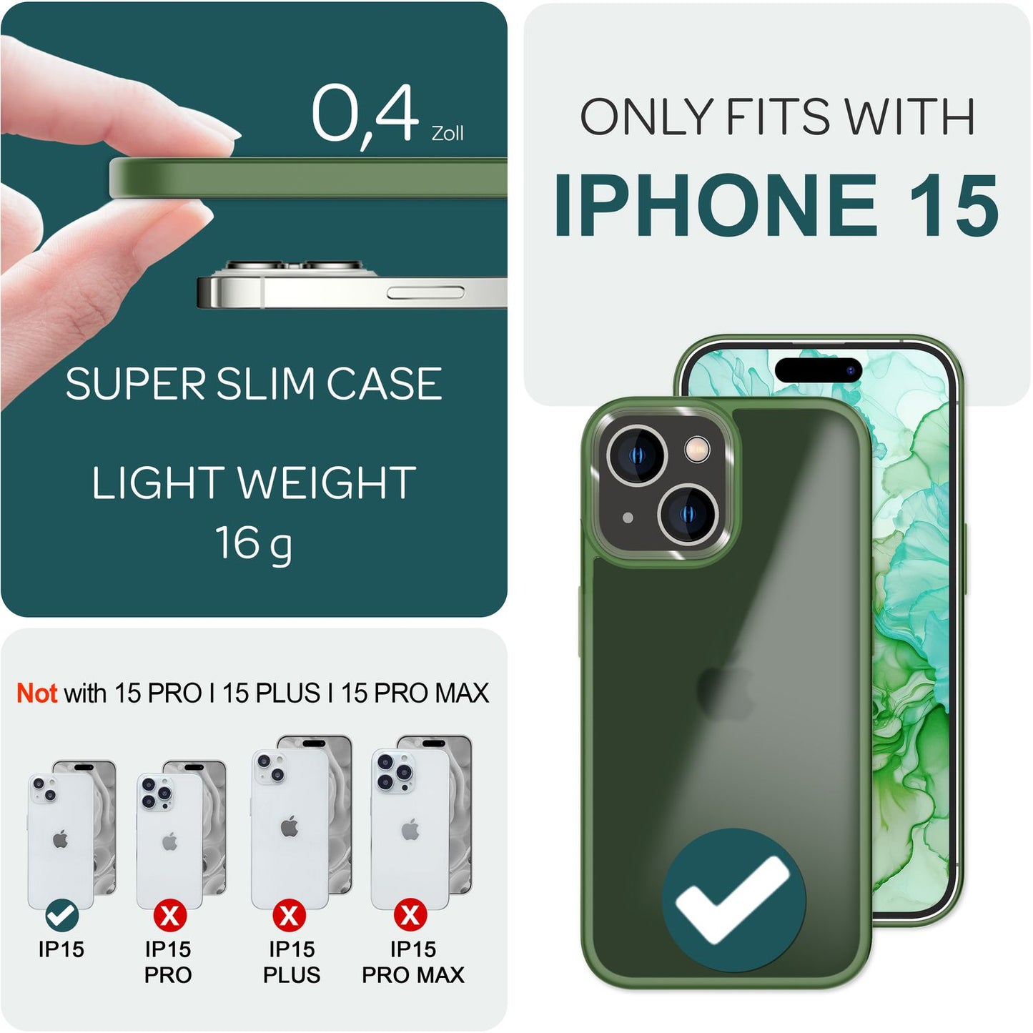 NALIA Matte Handyhülle für iPhone 15 – Stoßfester Silikon-Rahmen & Semi-Transparent – FUZION (Anti-Fingerprint Case) – Marke aus Berlin
