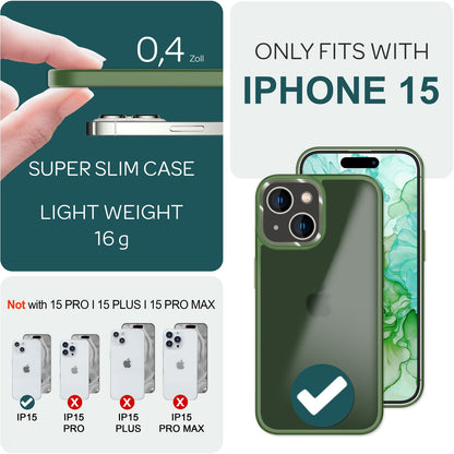 NALIA Matte Handyhülle für iPhone 15 – Stoßfester Silikon-Rahmen & Semi-Transparent – FUZION (Anti-Fingerprint Case) – Marke aus Berlin