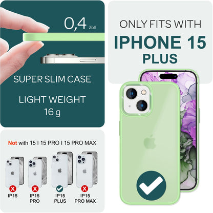 NALIA Matte Handyhülle für iPhone 15 Plus – Stoßfester Silikon-Rahmen & Semi-Transparent – FUZION (Anti-Fingerprint Case) – Marke aus Berlin