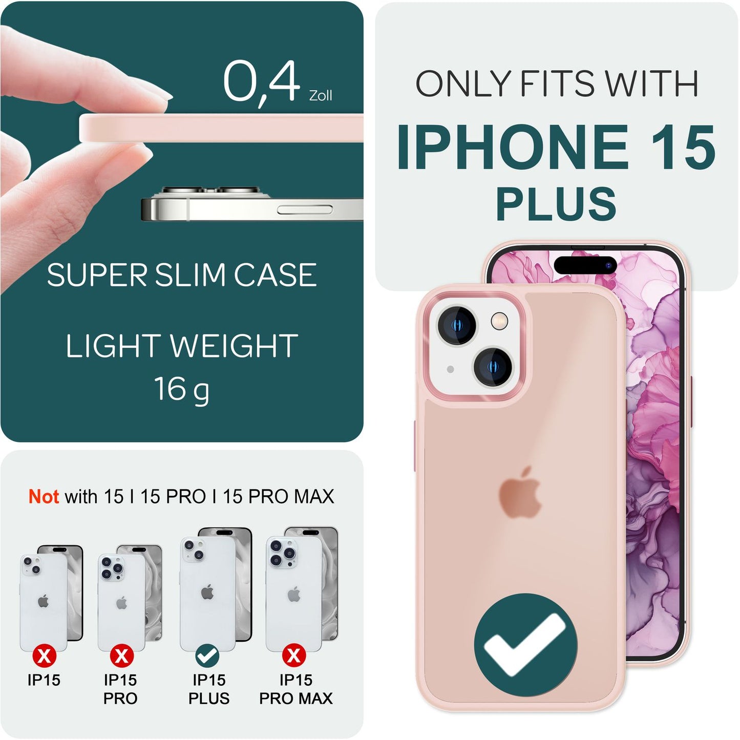 NALIA Matte Handyhülle für iPhone 15 Plus – Stoßfester Silikon-Rahmen & Semi-Transparent – FUZION (Anti-Fingerprint Case) – Marke aus Berlin