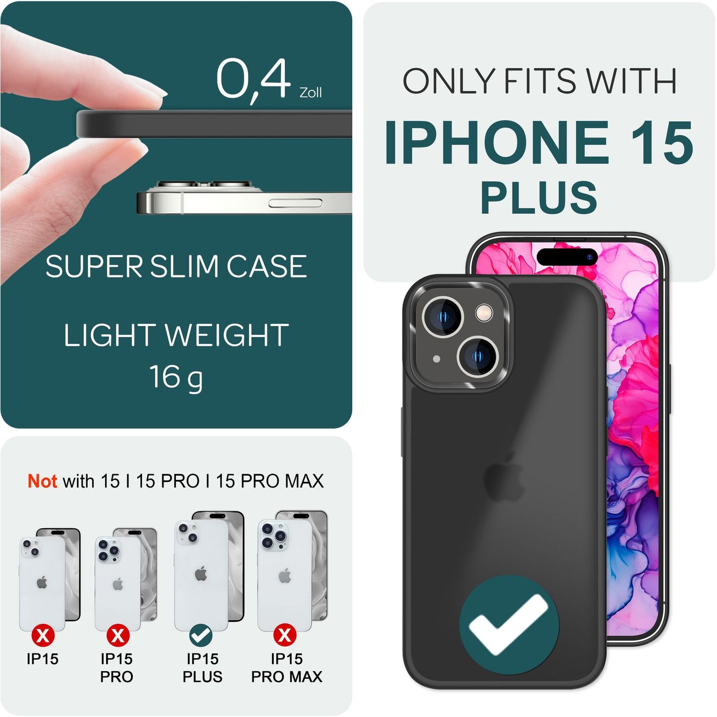 NALIA Matte Handyhülle für iPhone 15 Plus – Stoßfester Silikon-Rahmen & Semi-Transparent – FUZION (Anti-Fingerprint Case) – Marke aus Berlin