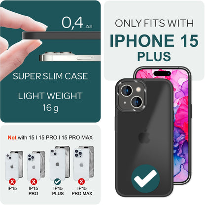 NALIA Matte Handyhülle für iPhone 15 Plus – Stoßfester Silikon-Rahmen & Semi-Transparent – FUZION (Anti-Fingerprint Case) – Marke aus Berlin