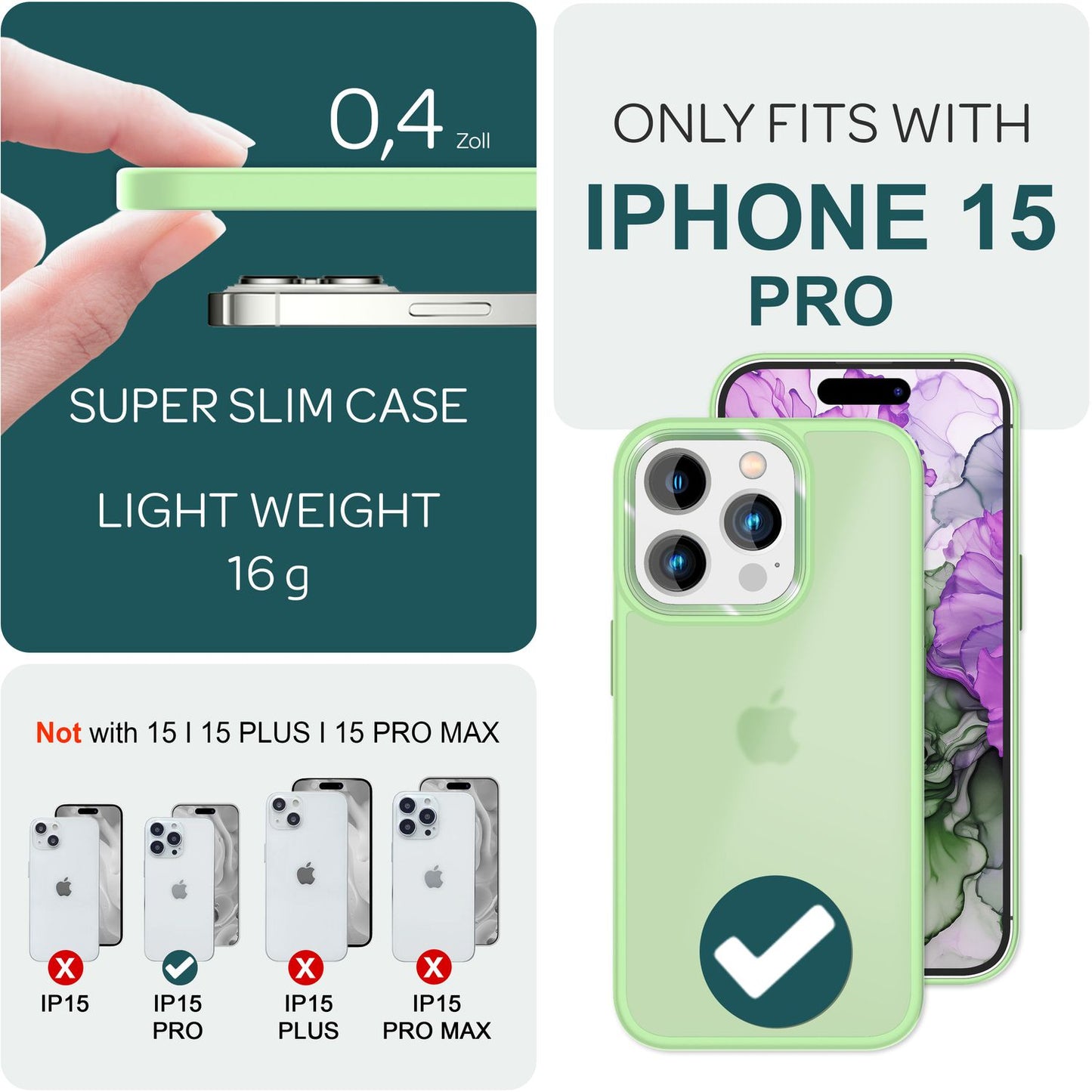 NALIA Matte Handyhülle für iPhone 15 Pro – Stoßfester Silikon-Rahmen & Semi-Transparent – FUZION (Anti-Fingerprint Case) – Marke aus Berlin