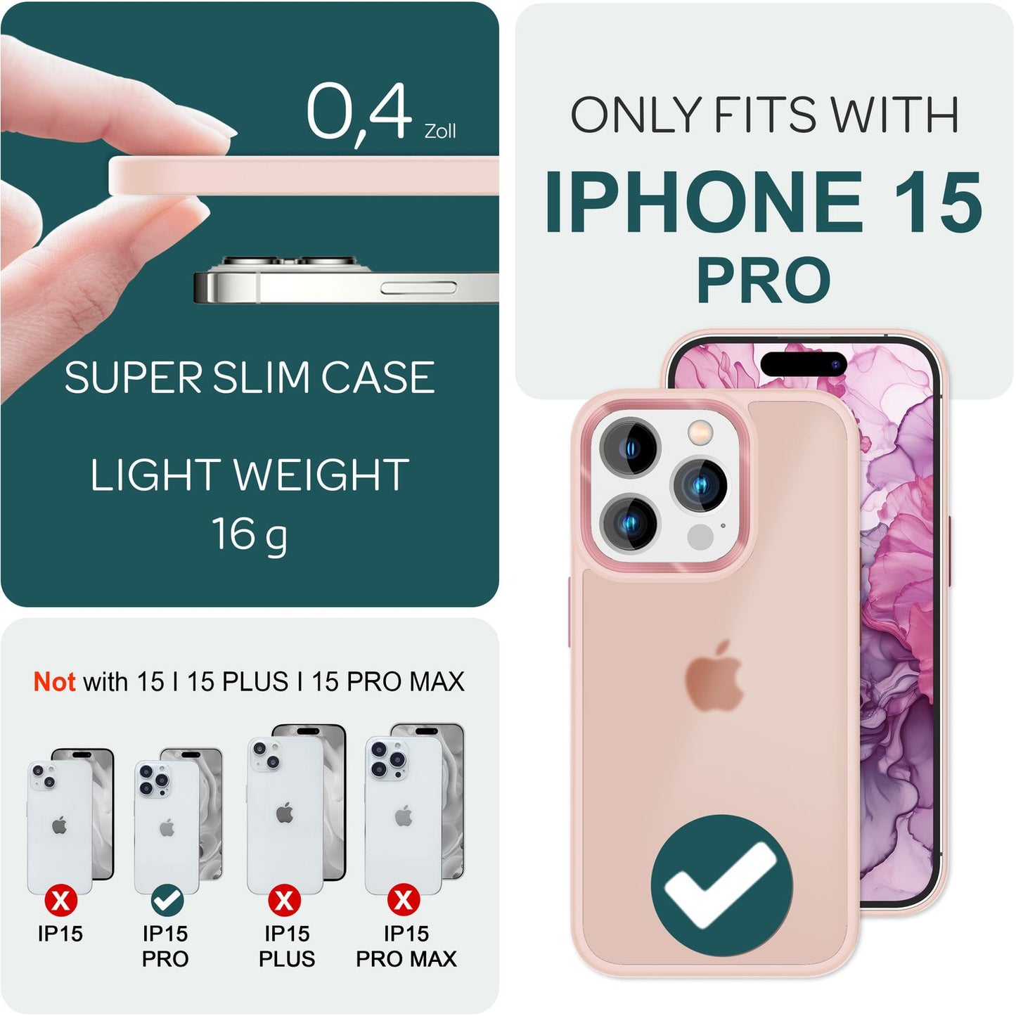 NALIA Matte Handyhülle für iPhone 15 Pro – Stoßfester Silikon-Rahmen & Semi-Transparent – FUZION (Anti-Fingerprint Case) – Marke aus Berlin