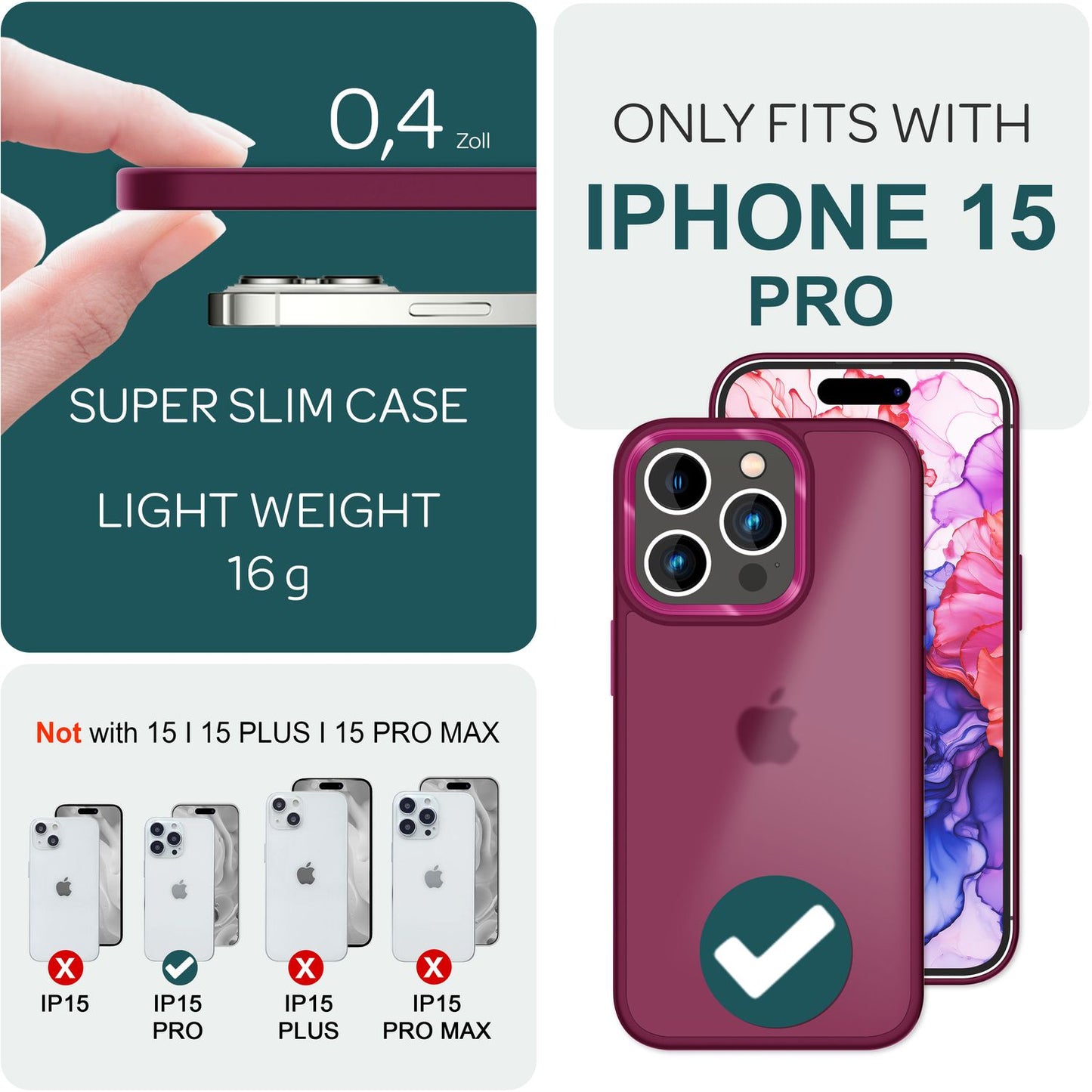 NALIA Matte Handyhülle für iPhone 15 Pro – Stoßfester Silikon-Rahmen & Semi-Transparent – FUZION (Anti-Fingerprint Case) – Marke aus Berlin