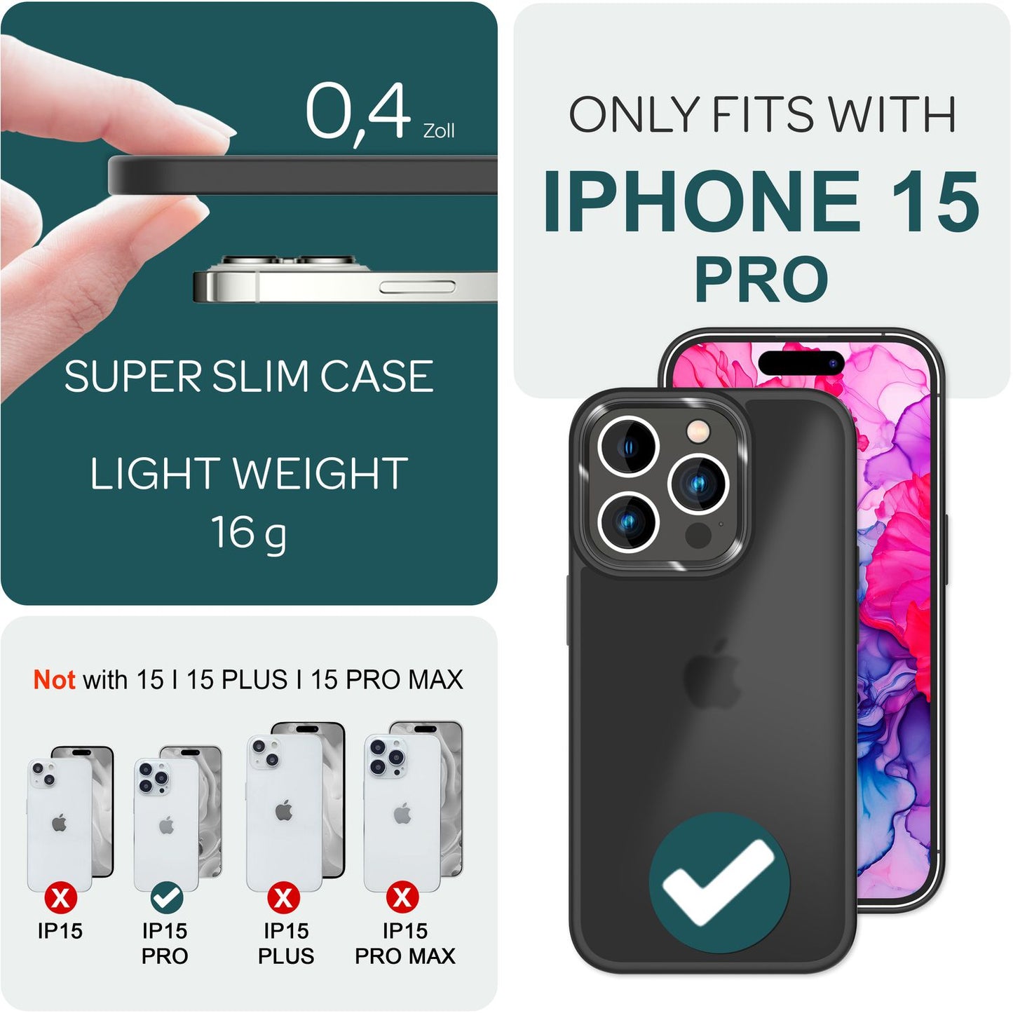 NALIA Matte Handyhülle für iPhone 15 Pro – Stoßfester Silikon-Rahmen & Semi-Transparent – FUZION (Anti-Fingerprint Case) – Marke aus Berlin