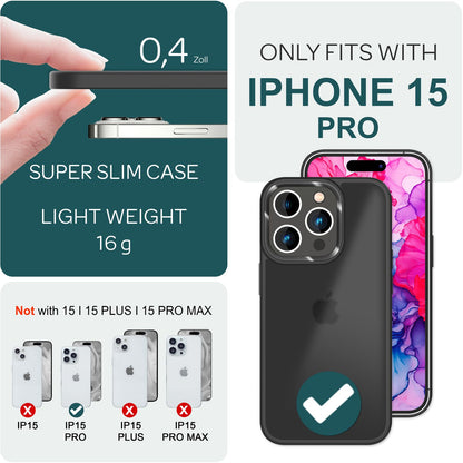 NALIA Matte Handyhülle für iPhone 15 Pro – Stoßfester Silikon-Rahmen & Semi-Transparent – FUZION (Anti-Fingerprint Case) – Marke aus Berlin