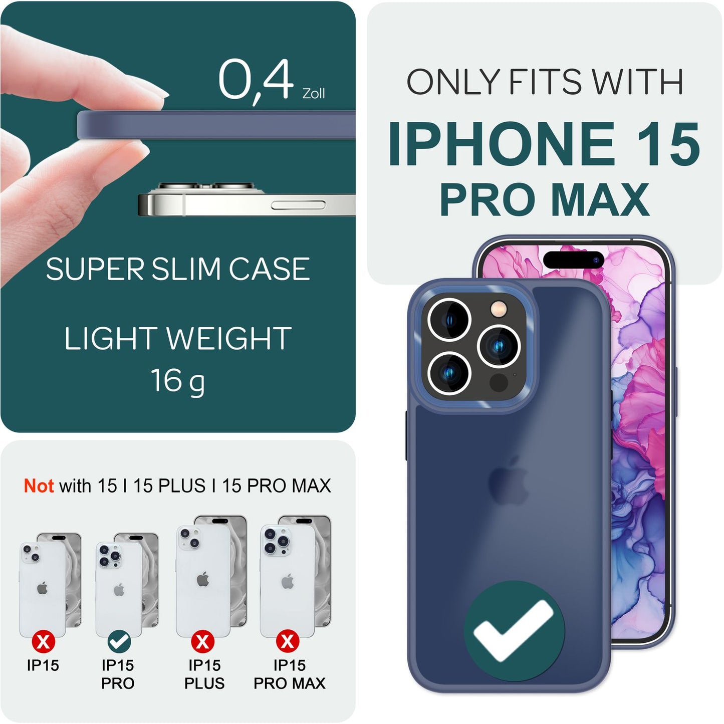 NALIA Matte Handyhülle für iPhone 15 Pro – Stoßfester Silikon-Rahmen & Semi-Transparent – FUZION (Anti-Fingerprint Case) – Marke aus Berlin