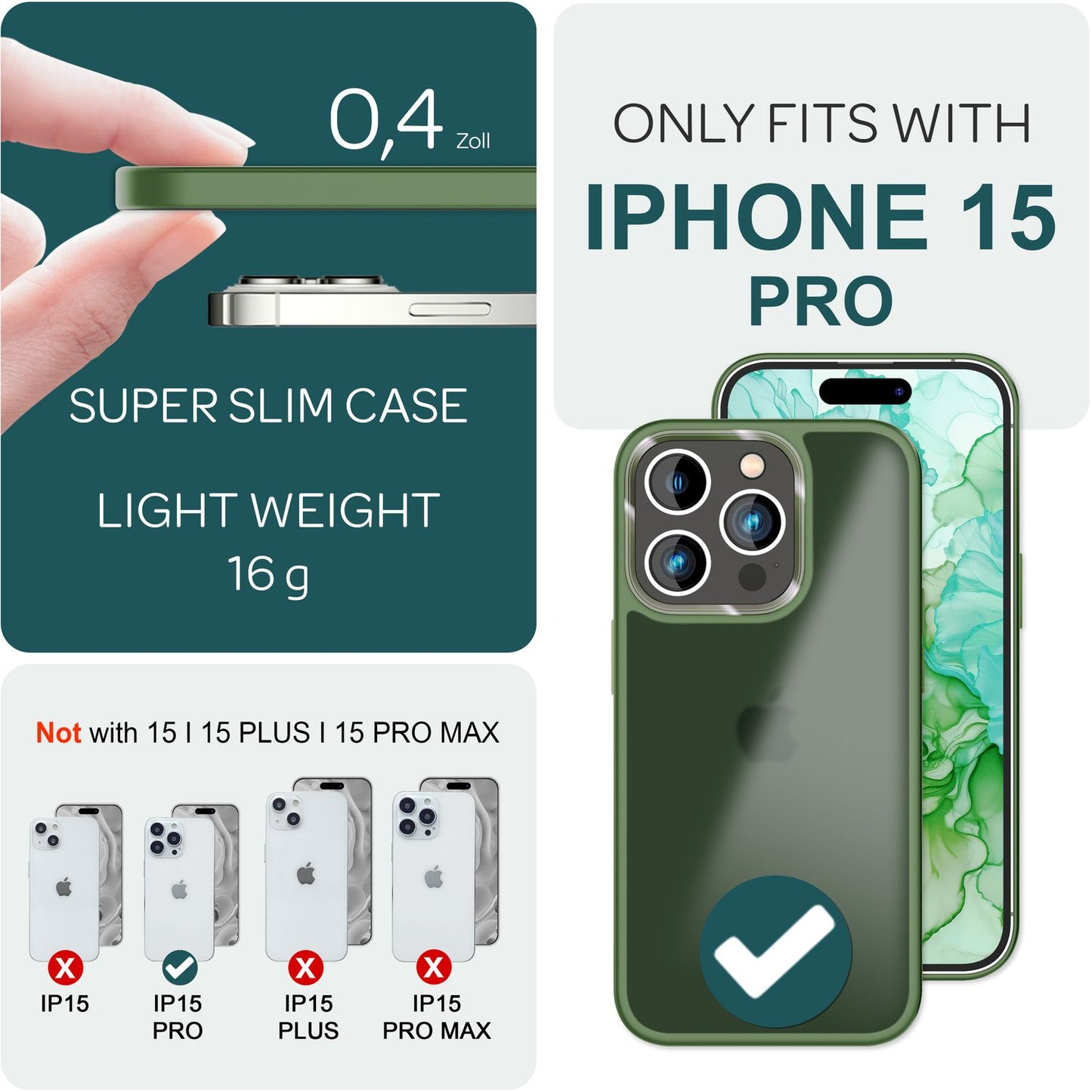 NALIA Matte Handyhülle für iPhone 15 Pro – Stoßfester Silikon-Rahmen & Semi-Transparent – FUZION (Anti-Fingerprint Case) – Marke aus Berlin